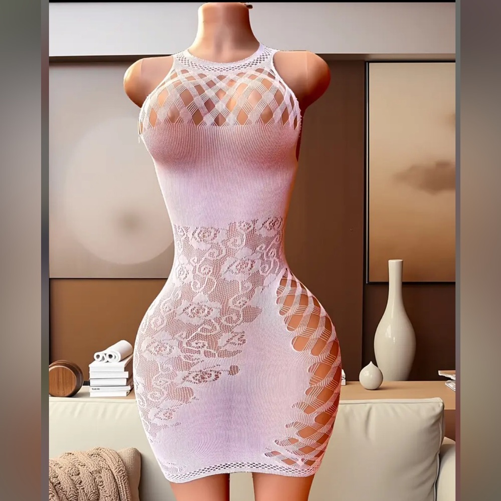 White Fishnet Crop Bodycon Dress Cover Up